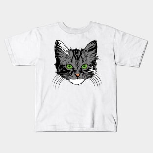 Green Eyed Grey Kitten Kids T-Shirt